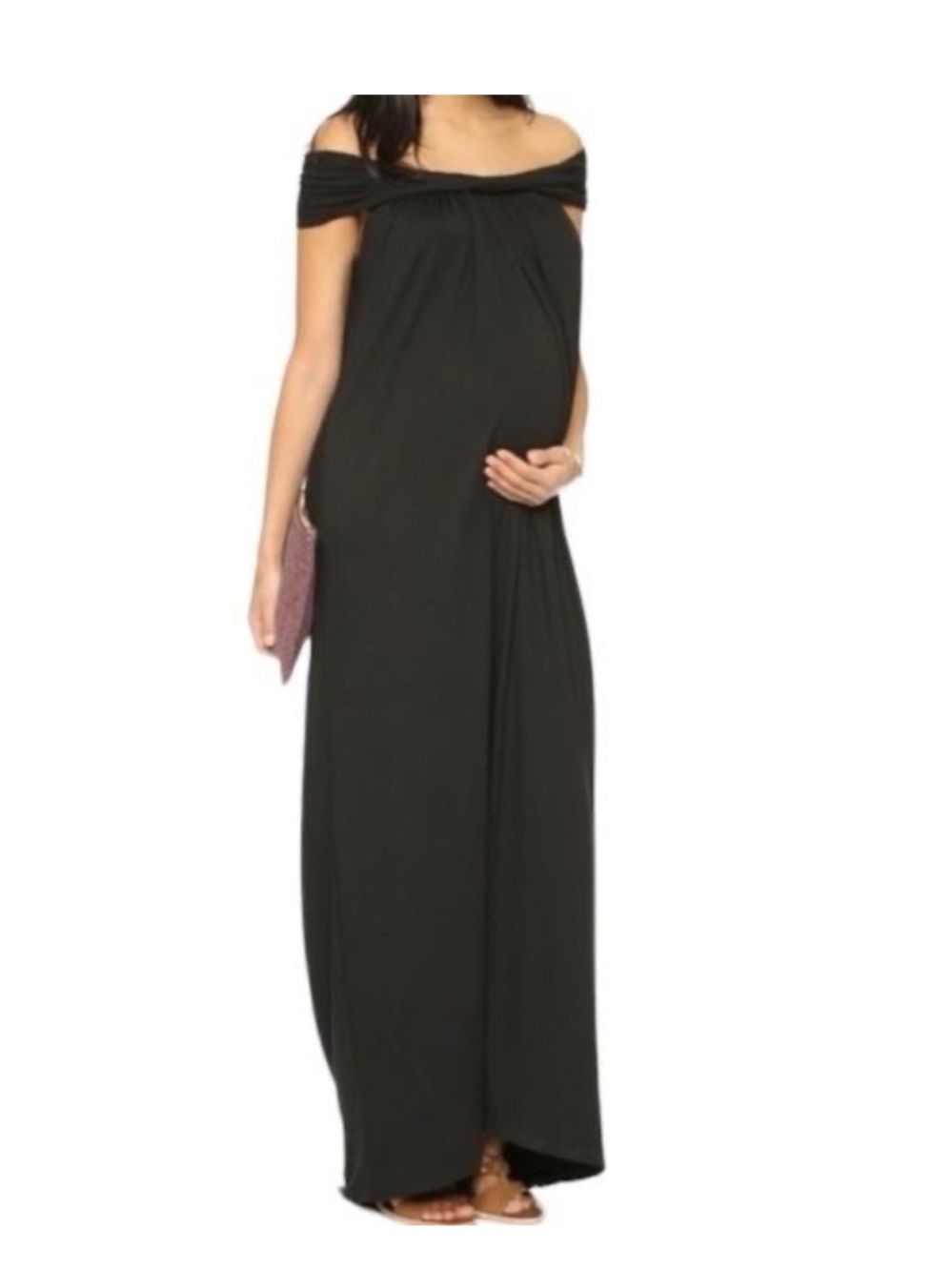 Hatch Luella Black Maternity Off the Shoulder Maxi Dress | Size L